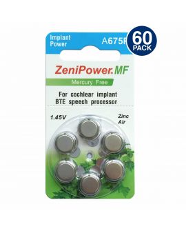 ZeniPower Size 675P Cochlear Implant Battery Mercury-Free (60 pcs.)