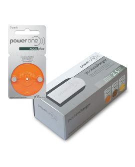 Power One ACCU Plus Rechargeable Hearing Aid Battery, Size P13 + Pocketcharger