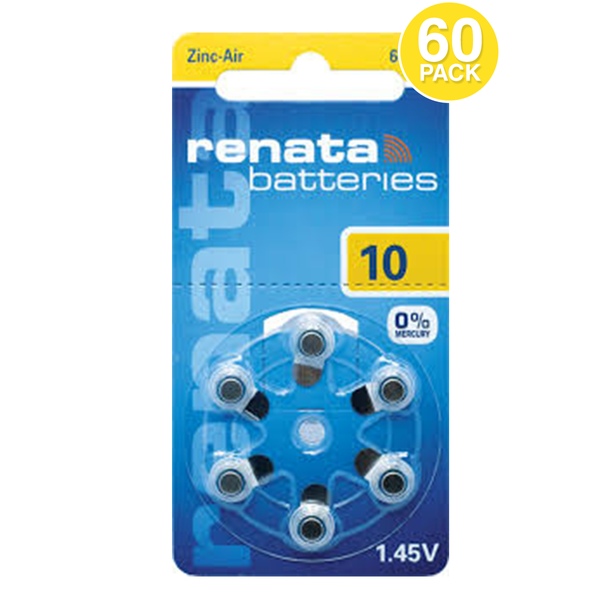 Renata Size 10 Hearing Aid Batteries ZA10  (60 pack)