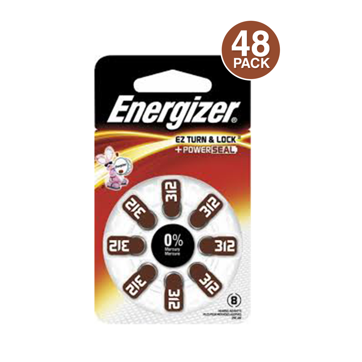 Energizer Size 312 EZ Lock & Turn, Zero Mercury Hearing Aid Battery (48 pcs)