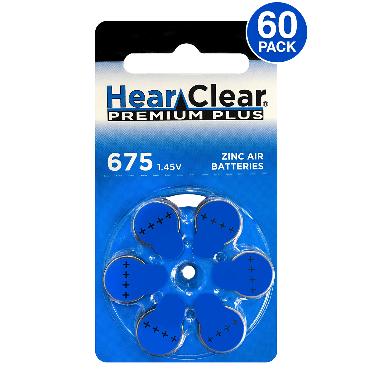 HearClear Premium Plus, Size 675 Hearing Aid Battery (60 pcs.)