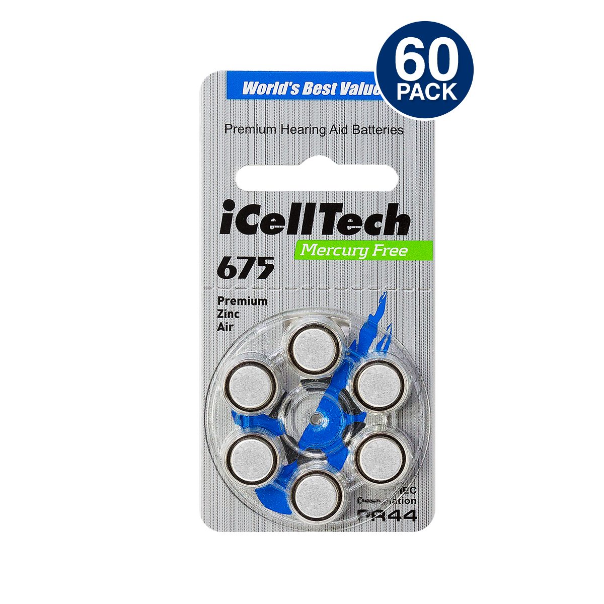 iCellTech Platinum Size 675 Hearing Aid Battery (60 pcs)