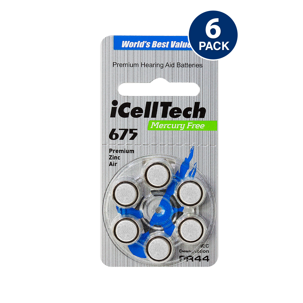 iCellTech Platinum Size 675 Hearing Aid Batteries (6pcs)