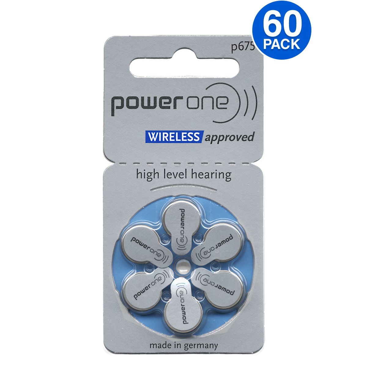 Power One Size 675 Hearing Aid Battery Mercury-Free (60 pcs.)