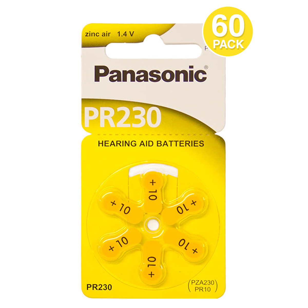 Panasonic Size 10 Hearing Aid Batteries 1.4 Volt Zinc Air (60 Batteries)