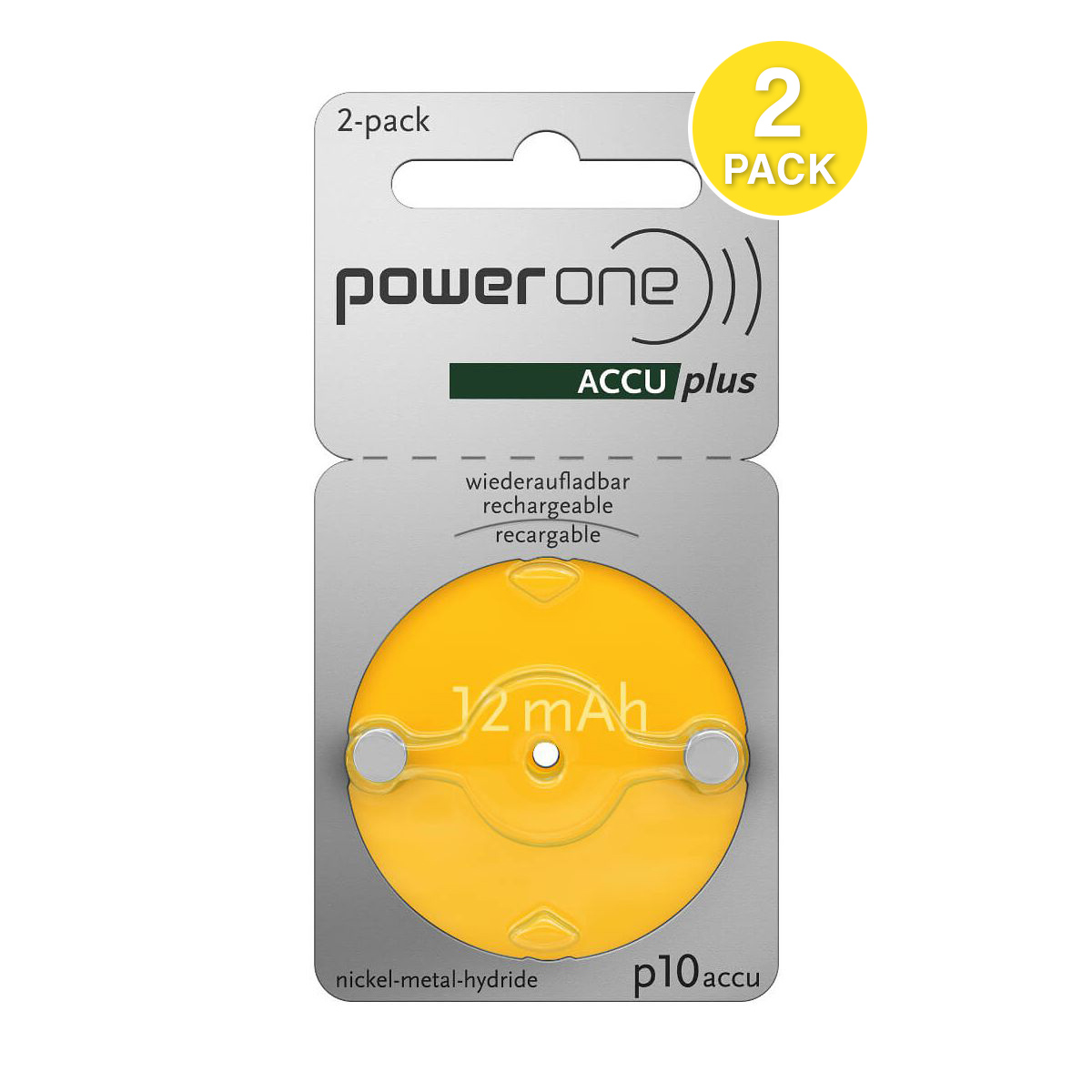 Power One ACCU Plus Rechargeable Battery, Size P10 (2 pcs.)