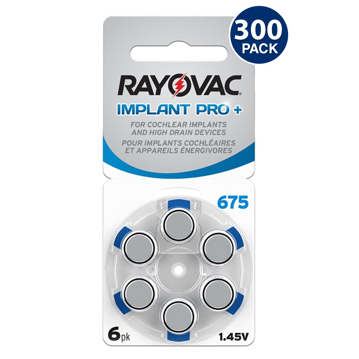 Rayovac Size 675 Cochlear Implant Pro+, Mercury Free Hearing Aid Battery (300 pcs)