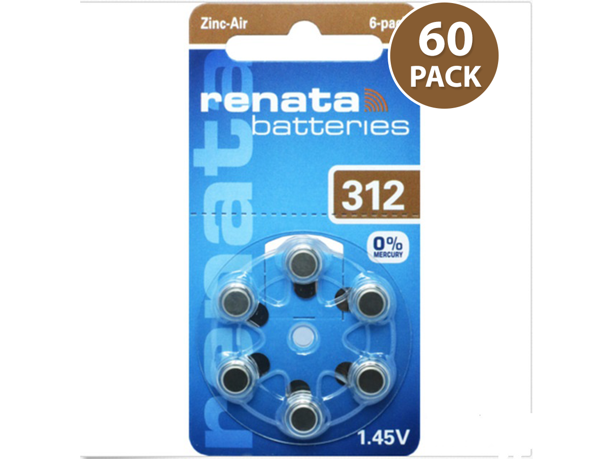 Renata Size 312  Hearing Aid Batteries ZA10  (60 pack)