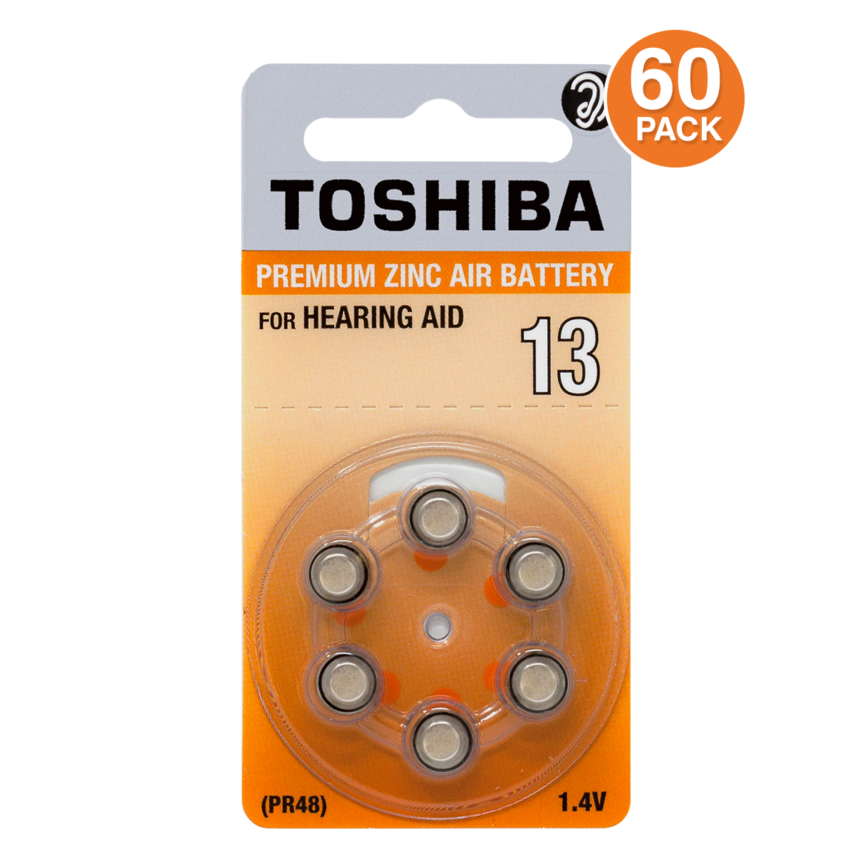 Toshiba Hearing Aid Batteries Size 13 PR48 (60 Batteries)