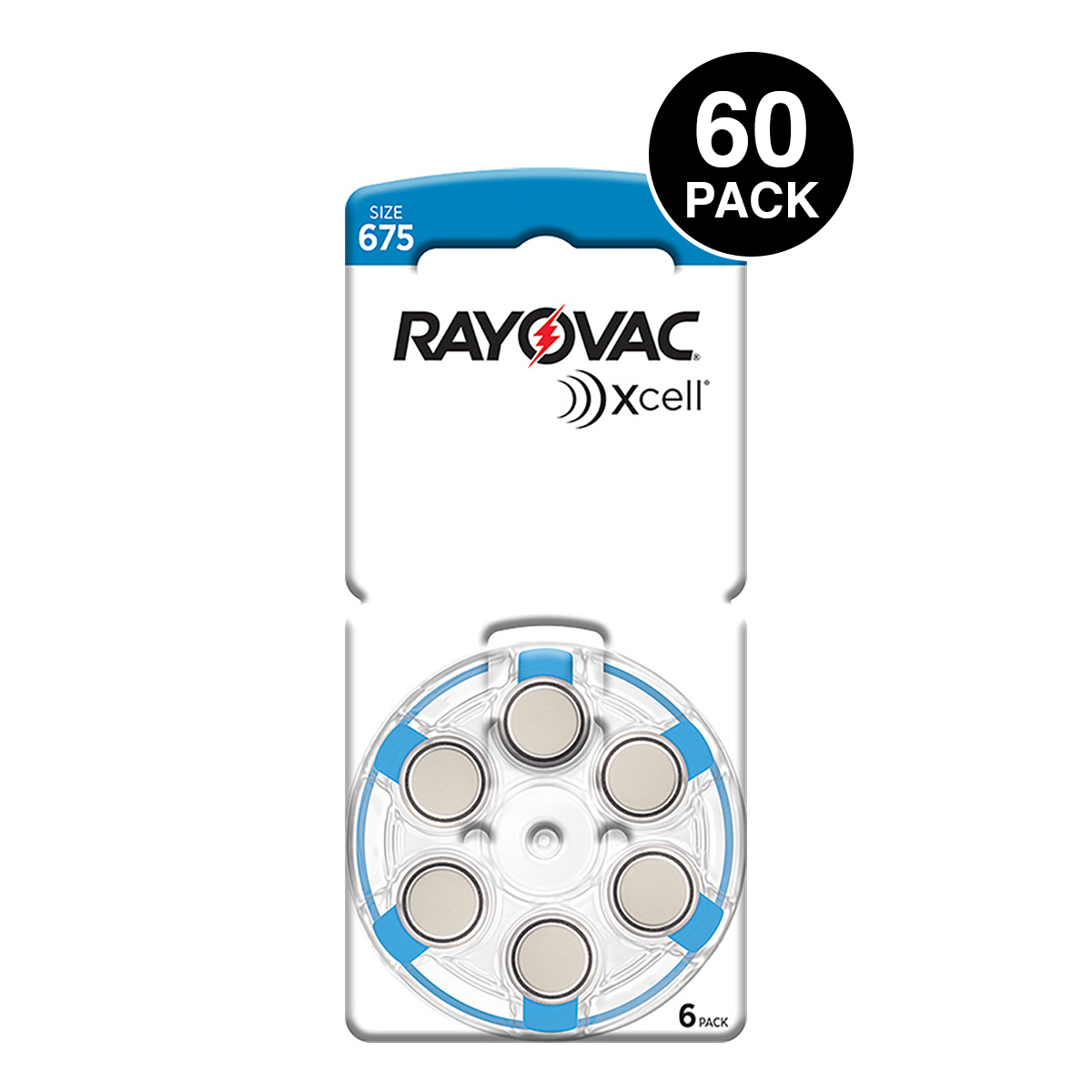 Xcell (Made By Rayovac) Size 675 Hearing Aid Batteries (60 pcs)